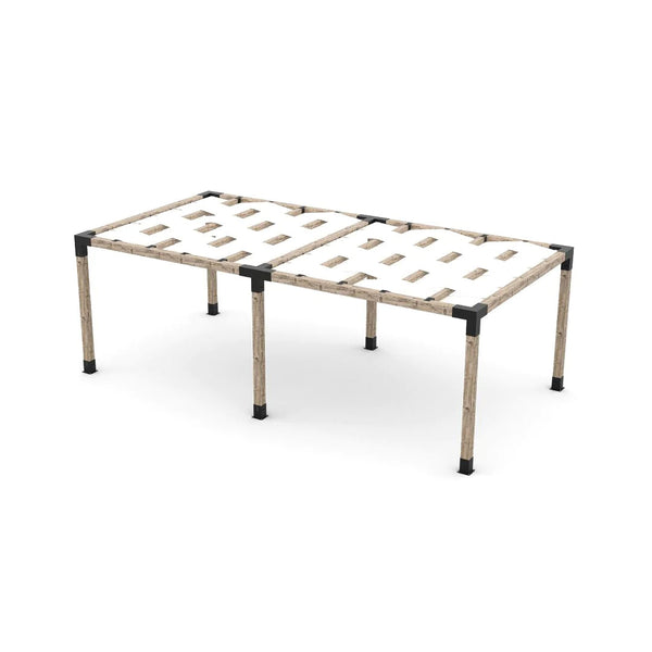 Toja Grid Double Pergola Kit with Wave Shades for 6x6 Wood Posts, 12' x 24' -White