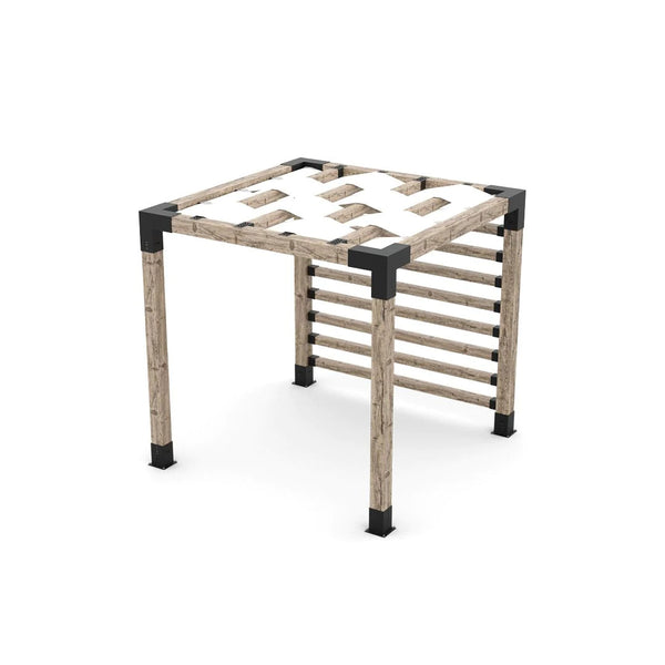 Toja Grid Pergola Kit with 4x4 KNECT Post Wall and Wave Shades for 6x6 Wood Posts, 8' x 8' -White