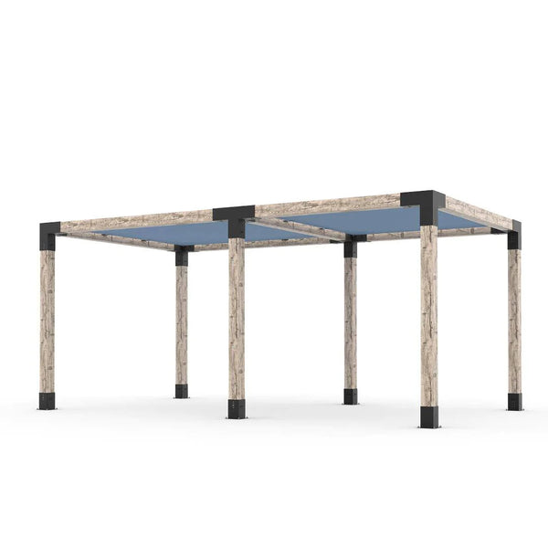 Toja Grid Double Pergola Kit with 2 SHADE SAILS for 6x6 Wood Posts, 10' x 18' -Denim