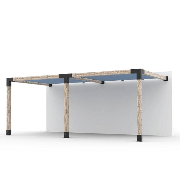 Toja Grid Double Wall Mount Pergola with 2 SHADE SAILS for 6x6 Wood Posts, 10' x 20' -Denim