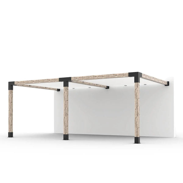 Toja Grid Double Wall Mount Pergola with 2 SHADE SAILS for 6x6 Wood Posts, 12' x 20' -White