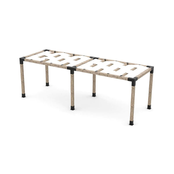 Toja Grid Double Pergola Kit with Wave Shades for 6x6 Wood Posts, 8' x 24' -White