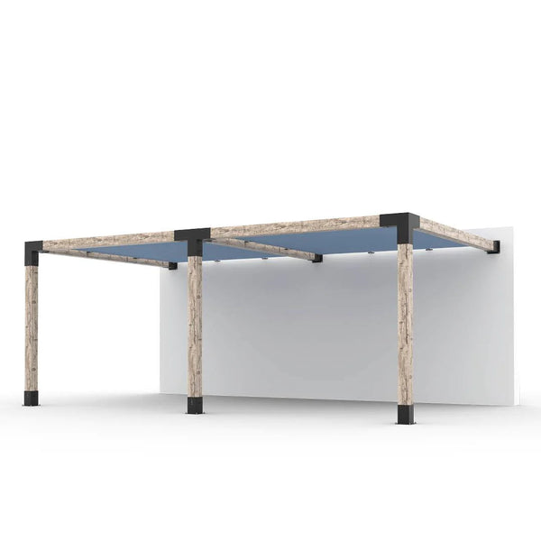 Toja Grid Double Wall Mount Pergola with 2 SHADE SAILS for 6x6 Wood Posts, 12' x 20' -Denim