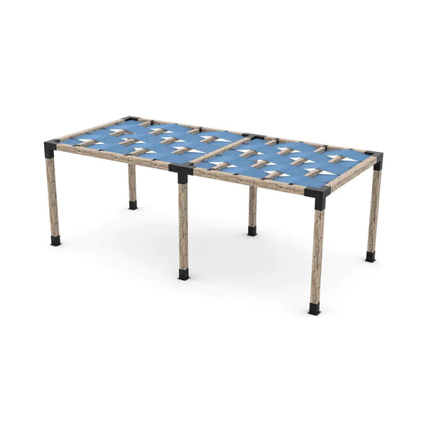 Toja Grid Double Pergola Kit with Wave Shades for 6x6 Wood Posts, 10' x 22' -Denim