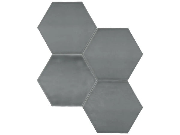 Anatolia 6 in (15 cm) Hexagon Teramoda Glossy Pressed Glazed Ceramic, CHARCOAL
