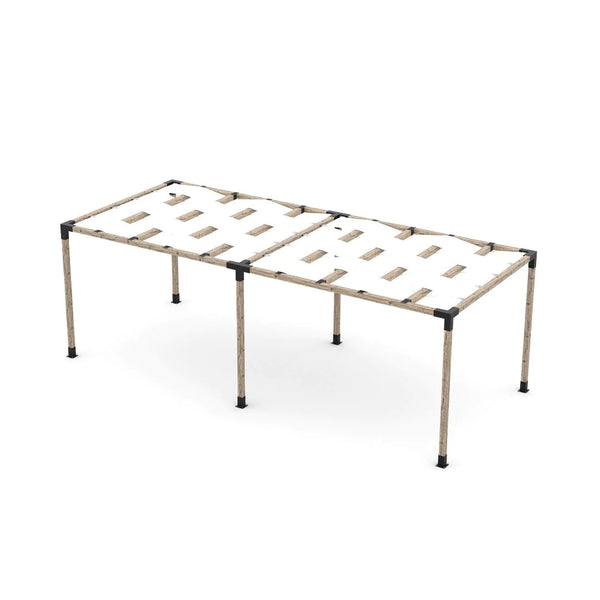 Toja Grid Double Pergola Kit with Wave Shades for 4x4 Wood Posts, 10' x 24' -White