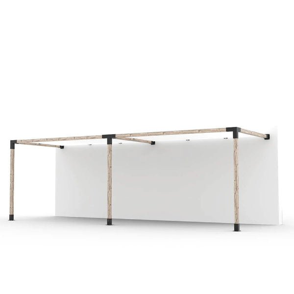 Toja Grid Double Wall Mount Pergola Kit with 2 SHADE SAILS for 4x4 Wood Posts, 8' x 24' -White