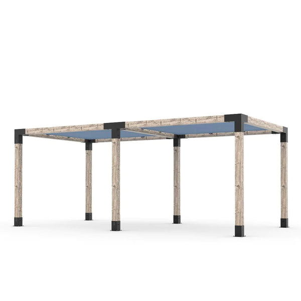 Toja Grid Double Pergola Kit with 2 SHADE SAILS for 6x6 Wood Posts, 10' x 20' -Denim