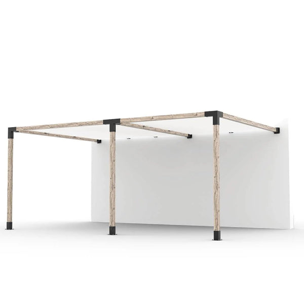 Toja Grid Double Wall Mount Pergola Kit with 2 SHADE SAILS for 4x4 Wood Posts, 12' x 18' -White