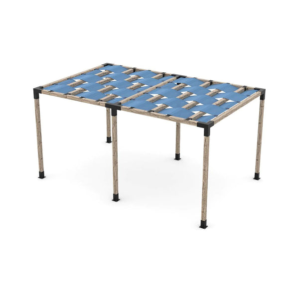 Toja Grid Double Pergola Kit with Wave Shades for 4x4 Wood Posts, 10' x 16' -Denim