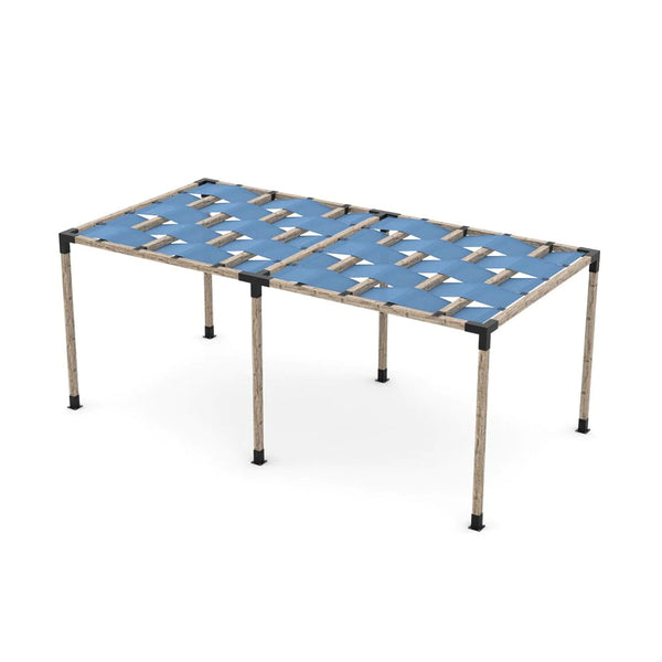Toja Grid Double Pergola Kit with Wave Shades for 4x4 Wood Posts, 10' x 20' -Denim