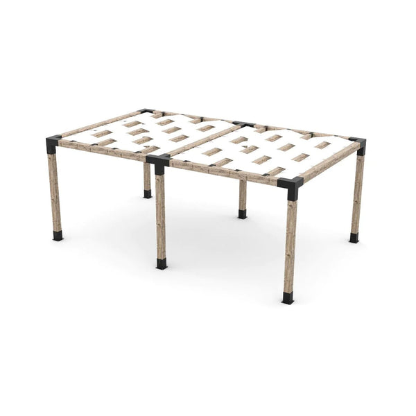 Toja Grid Double Pergola Kit with Wave Shades for 6x6 Wood Posts, 12' x 20' -White