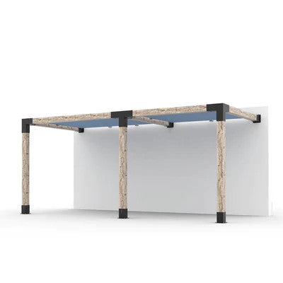 Toja Grid Double Wall Mount Pergola with 2 SHADE SAILS for 6x6 Wood Posts, 8' x 18' -Denim