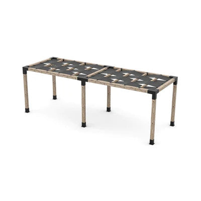 Toja Grid Double Pergola Kit with Wave Shades for 6x6 Wood Posts, 8' x 24' -Graphite