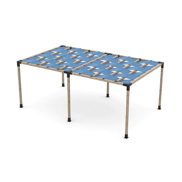 Toja Grid Double Pergola Kit with Wave Shades for 4x4 Wood Posts, 12' x 20' -Denim