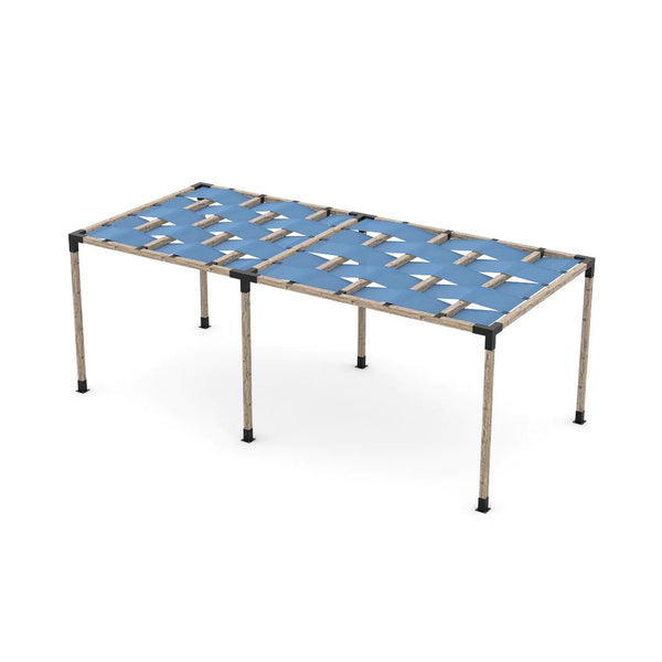 Toja Grid Double Pergola Kit with Wave Shades for 4x4 Wood Posts, 10' x 22' -Denim