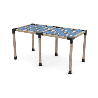 Toja Grid Double Pergola Kit with Wave Shades for 6x6 Wood Posts, 8' x 16' -Denim