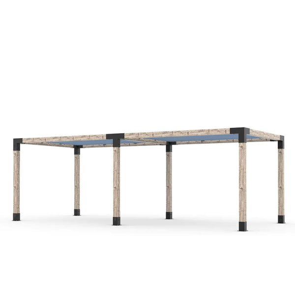 Toja Grid Double Pergola Kit with 2 SHADE SAILS for 6x6 Wood Posts, 10' x 24' -Denim