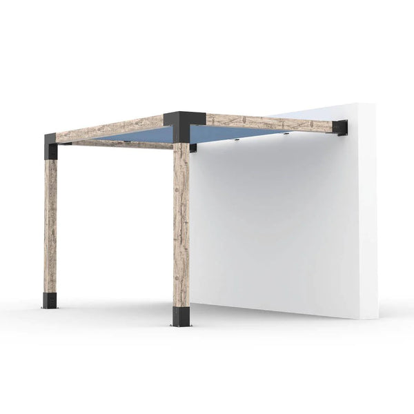 Toja Grid Wall Mount Pergola Kit With SHADE SAIL for 6x6 Wood Posts, 8' x 12' -Denim