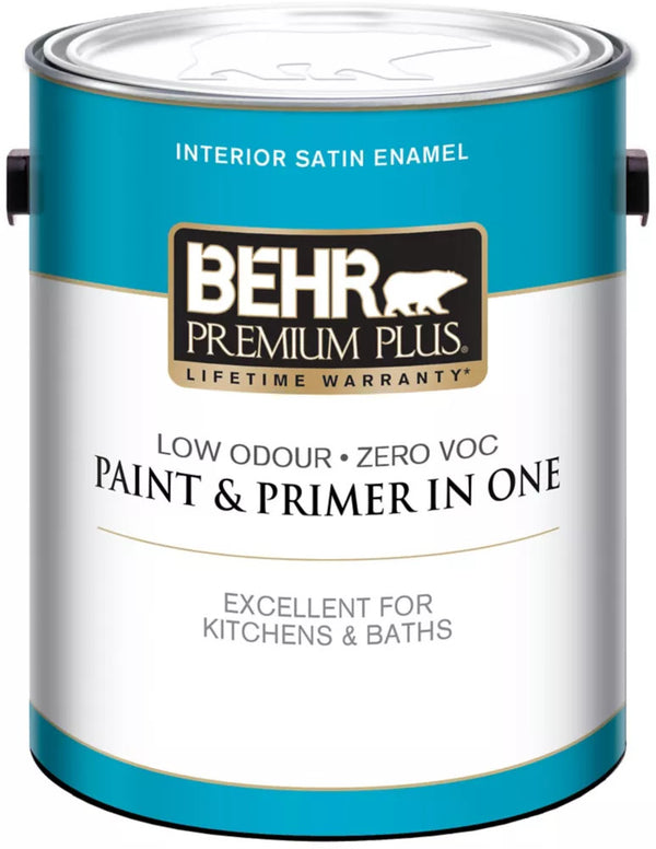 Interior Satin Enamel Paint & Primer - Ultra Pure White - 3.79 L