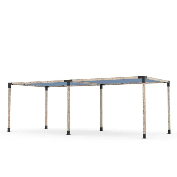 Toja Grid Double Pergola Kit with 2 SHADE SAILS for 4x4 Wood Posts, 10' x 24' -Denim