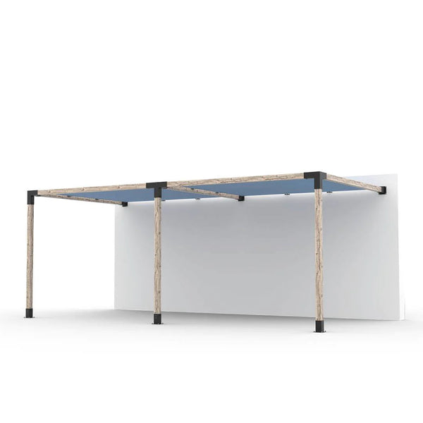 Toja Grid Double Wall Mount Pergola Kit with 2 SHADE SAILS for 4x4 Wood Posts, 10' x 20' -Denim
