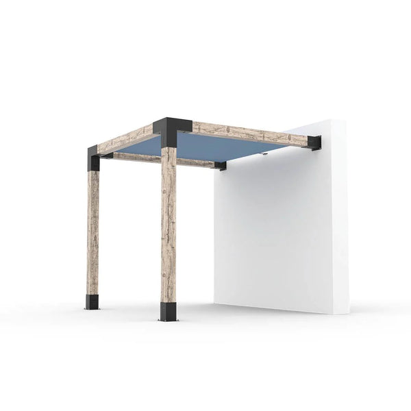 Toja Grid Wall Mount Pergola Kit With SHADE SAIL for 6x6 Wood Posts, 8' x 8' -Denim