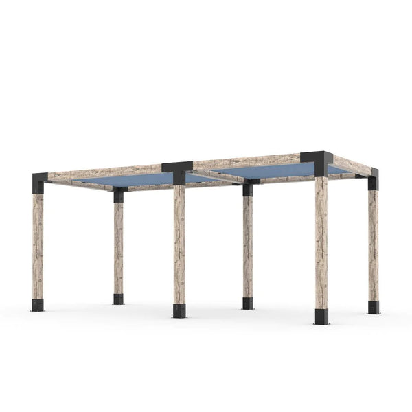 Toja Grid Double Pergola Kit with 2 SHADE SAILS for 6x6 Wood Posts, 8' x 18' -Denim
