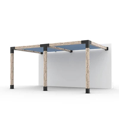 Toja Grid Double Wall Mount Pergola with 2 SHADE SAILS for 6x6 Wood Posts, 10' x 16' -Denim