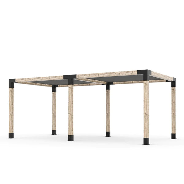 Toja Grid Double Pergola Kit with 2 SHADE SAILS for 6x6 Wood Posts, 10' x 20' -Graphite