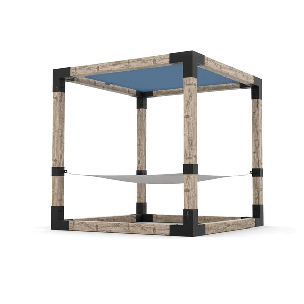Toja Grid 2 Person HAMMOCK Kit with 1 SHADE SAIL for 6x6 Wood Posts With White Hammock And Denim Shade