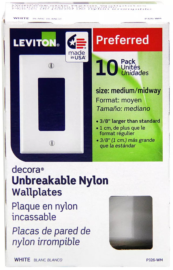 Leviton Decora Single Gang Midway Nylon Wall Plate in White (10-Pack)
