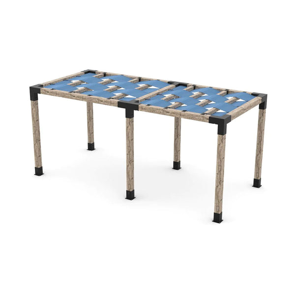 Toja Grid Double Pergola Kit with Wave Shades for 6x6 Wood Posts, 8' x 18' -Denim