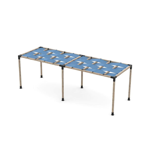 Toja Grid Double Pergola Kit with Wave Shades for 4x4 Wood Posts, 8' x 24' -Denim