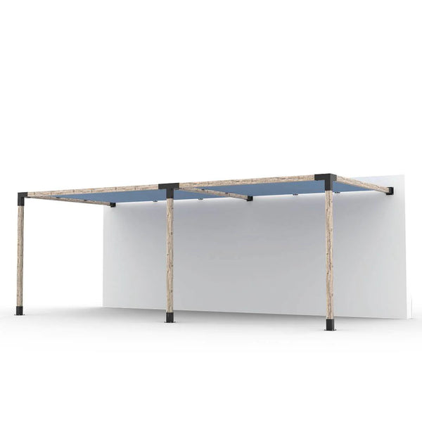 Toja Grid Double Wall Mount Pergola Kit with 2 SHADE SAILS for 4x4 Wood Posts, 10' x 22' -Denim