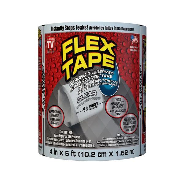 Flex Tape Strong Rubberized Waterproof Tape, Clear, 4 inch x 5 ft.