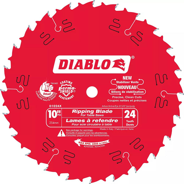 Diablo 10-inch x 24 Tooth Carbide Tipped Ripping Table Saw Blade for Wood Cutting