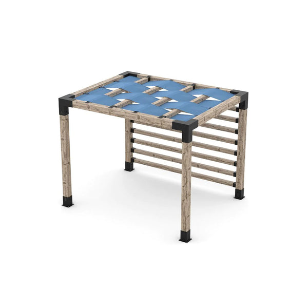 Toja Grid Pergola Kit with 4x4 KNECT Post Wall and Wave Shades for 6x6 Wood Posts, 8' x 10' -Denim