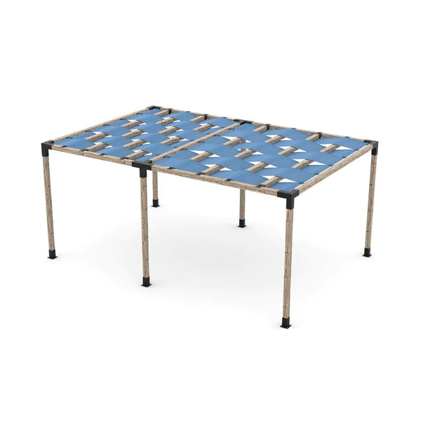 Toja Grid Double Pergola Kit with Wave Shades for 4x4 Wood Posts, 12' x 18' -Denim