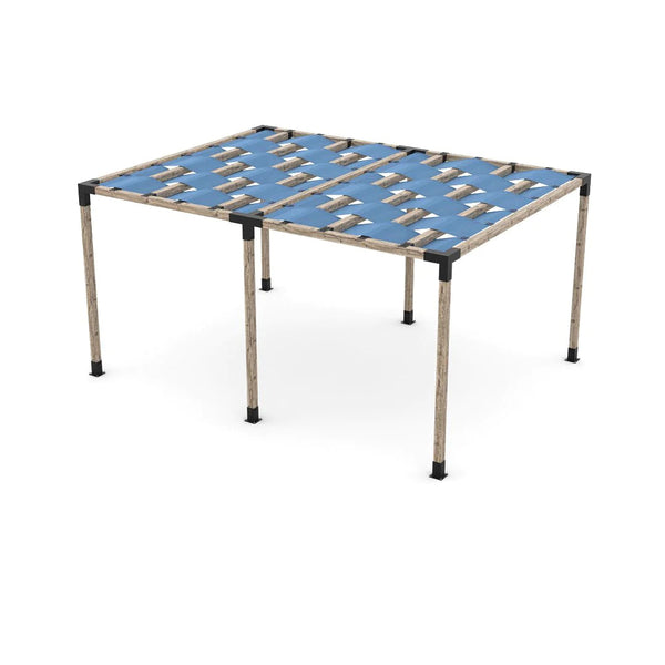 Toja Grid Double Pergola Kit with Wave Shades for 4x4 Wood Posts, 12' x 16' -Denim