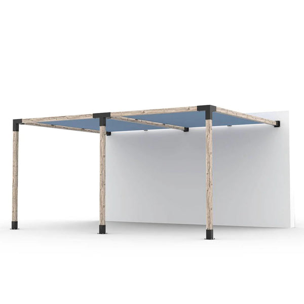 Toja Grid Double Wall Mount Pergola Kit with 2 SHADE SAILS for 4x4 Wood Posts, 12' x 16' -Denim