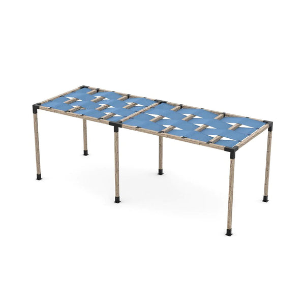 Toja Grid Double Pergola Kit with Wave Shades for 4x4 Wood Posts, 8' x 22' -Denim