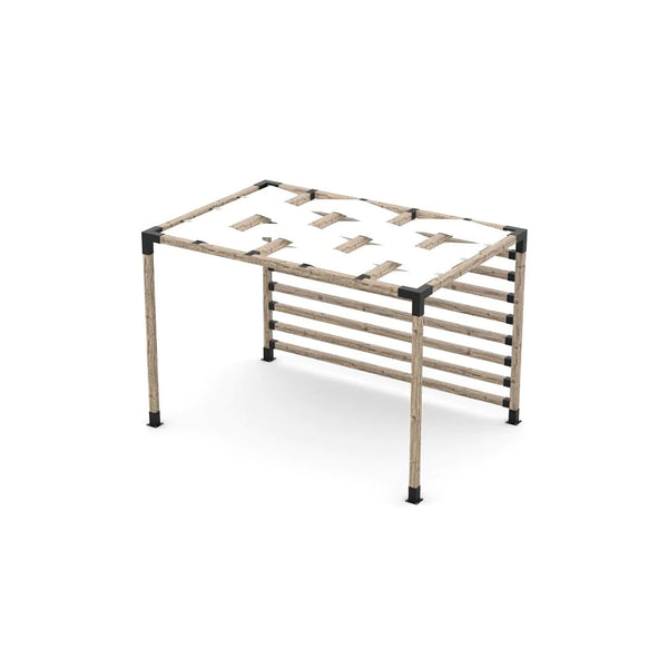 Toja Grid Pergola Kit with 4x4 KNECT Post Wall and Wave Shades for 4x4 Wood Posts, 8' x 12' -White