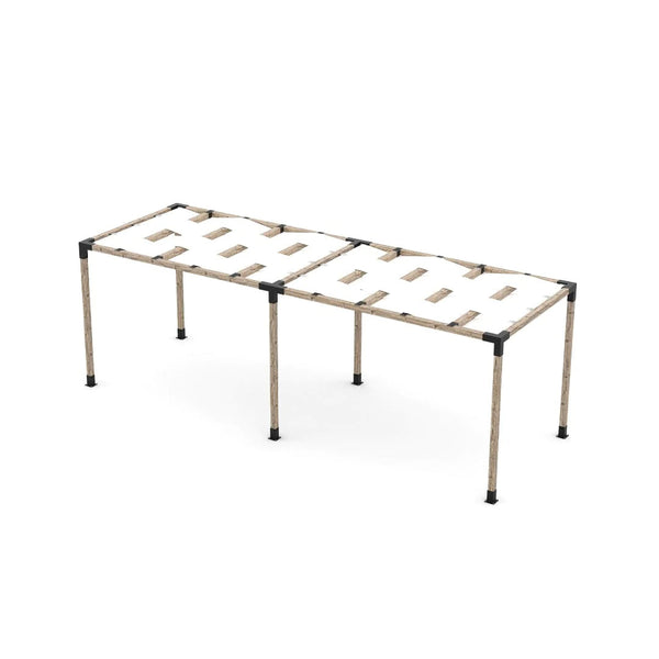 Toja Grid Double Pergola Kit with Wave Shades for 4x4 Wood Posts, 8' x 24' -White
