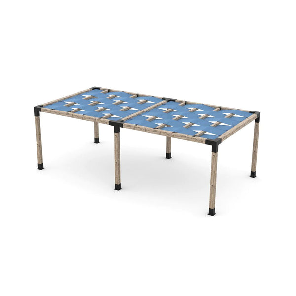 Toja Grid Double Pergola Kit with Wave Shades for 6x6 Wood Posts, 12' x 24' -Denim