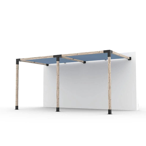 Toja Grid Double Wall Mount Pergola Kit with 2 SHADE SAILS for 4x4 Wood Posts, 8' x 16' -Denim
