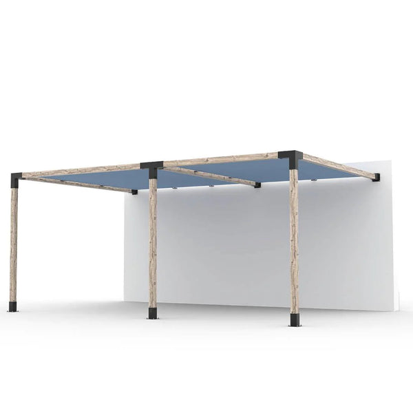 Toja Grid Double Wall Mount Pergola Kit with 2 SHADE SAILS for 4x4 Wood Posts, 12' x 18' -Denim