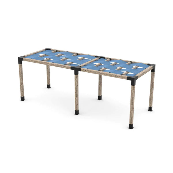 Toja Grid Double Pergola Kit with Wave Shades for 6x6 Wood Posts, 8' x 22' -Denim