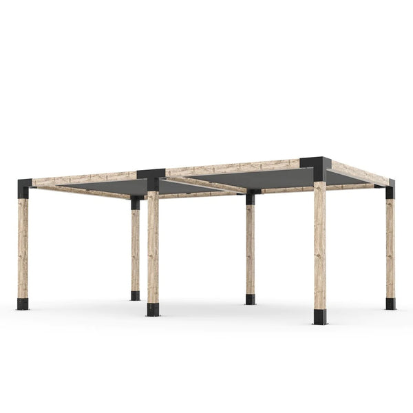 Toja Grid Double Pergola Kit with 2 SHADE SAILS for 6x6 Wood Posts, 12' x 20' -Graphite