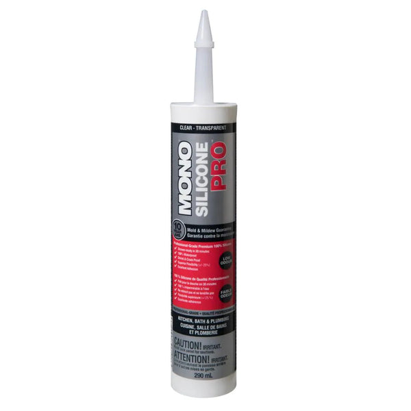 MONO Silicone PRO Clear Premium Silicone Rubber Kitchen, Bath & Plumbing Sealant 290mL